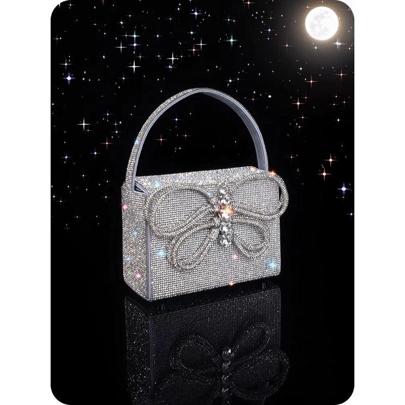 ORDER 🌸 Túi bling hộp vuông nơ full đá 16cm cầm tay hoặc đeo dây xích