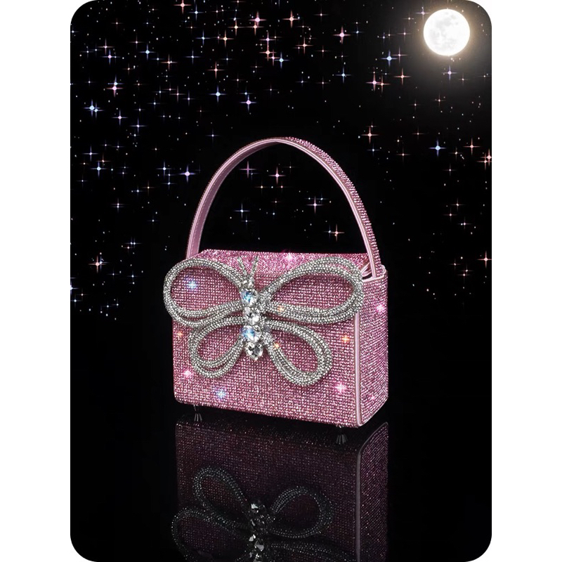 ORDER 🌸 Túi bling hộp vuông nơ full đá 16cm cầm tay hoặc đeo dây xích