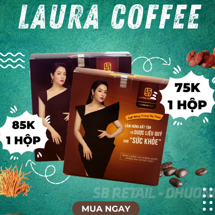 Combo cà phê Đông Trùng Hạ Thảo + Nấm Linh Chi Nhật Kim Anh Laura Coffee (2 hộp x 10 gói) cafe sữa hoà tan uống ngon
