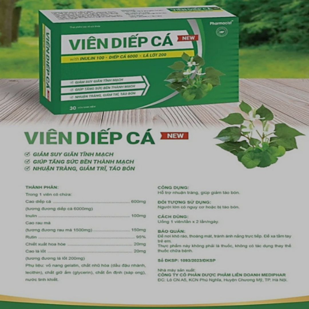 Viên Diếp Cá New Hỗ trợ nhuận tràng, giảm trĩ, giúp giảm táo bón, giảm suy giãn tĩnh mạch, tăng sức bền thành mạch - 30v
