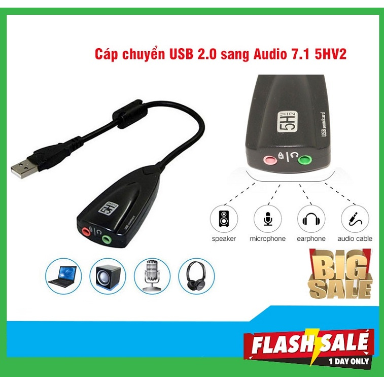 Dây cáp chuyển usb ra âm thanh 5HV2 7.1 - Usb Sound h5v2