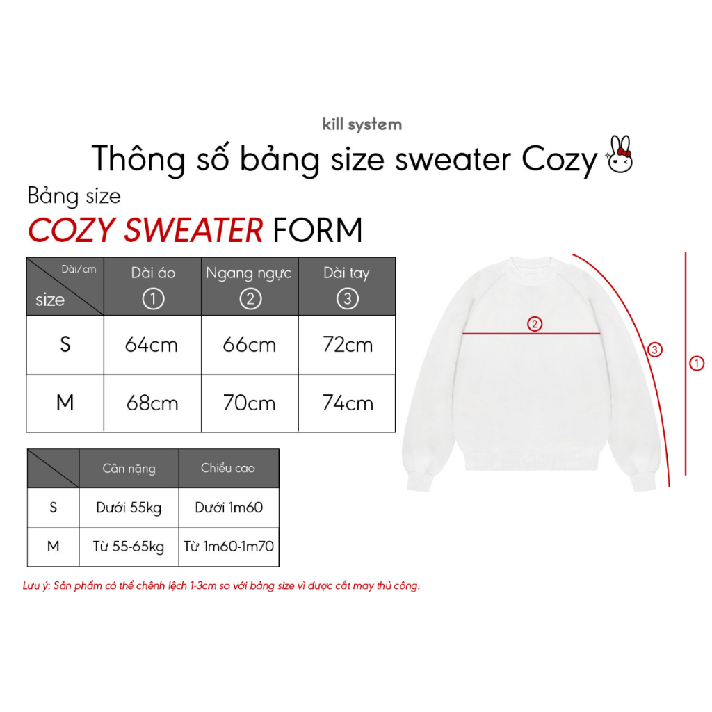 Áo sweater form boxy Kill System hình thỏ Cozy màu xám viền sọc tay chất vải chân cua