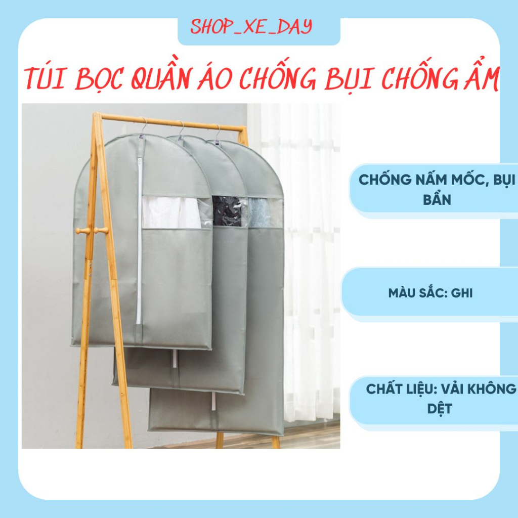 Túi bọc quần áo chống bụi chống thấm vải không dệt treo tủ có khóa kéo