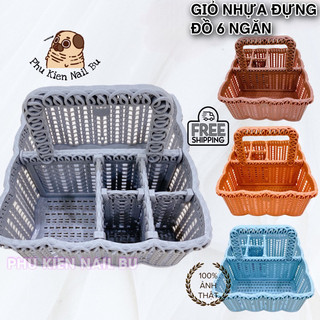 Giỏ đựng nail đựng mỹ phẩm giỏ 6 ngăn có quai xách tiện lợi