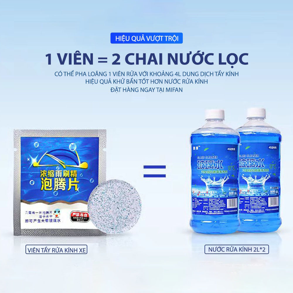 Viên Sủi Rửa Kính Xe ô Tô, Làm sạch Mọi Bề Mặt Kính 1 Viên Tương Đương 5Lite Nước