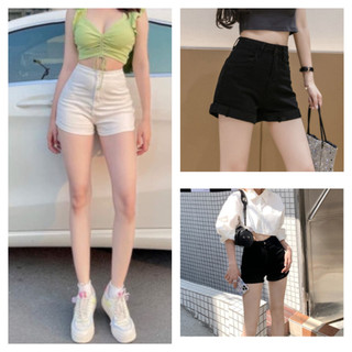 Quần Đùi Bò lưng cao màu Trắng Đen Siêu Co giãn, Quần Jean Short, Quần Jeans Ôm Ngăn