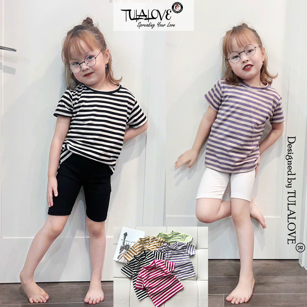 Áo Phông Cộc Tay Bé Gái Kẻ Màu Sành Điệu Tulalove