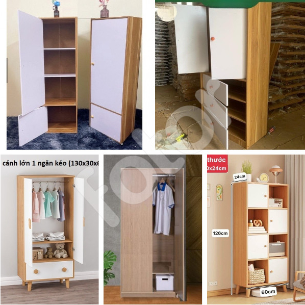 TỦ GỖ MFC PHỦ MELAMINE ĐỰNG QUẦN ÁO, ĐỒ DÙNG 2 CÁNH 4 HỘC - 3 NGĂN - 1 NGĂN (HỘC MỞ) - 4 CÁNH XEN KẼ [HCM]