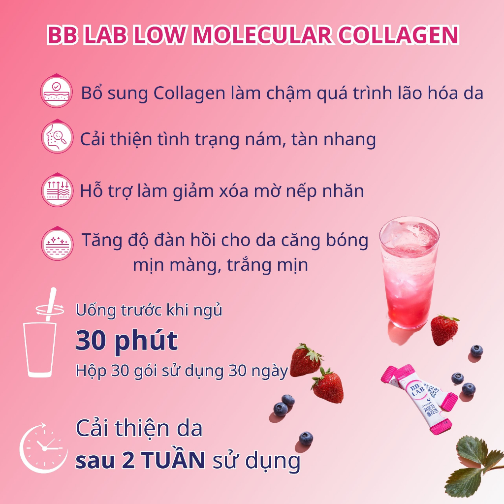 Combo Viên Uống Giảm Cân Và Bột Uống Ban Đêm BB LAB Giúp Sáng Da, Đẹp Dáng, Trẻ Khỏe Từ Trong Ra Ngoài 14-30 Gói/Hộp