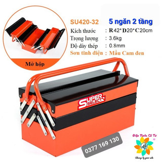 Thùng đồ nghề hộp đồ nghề thép cán nguội 5 ngăn 2 tầng 420x200x205mm