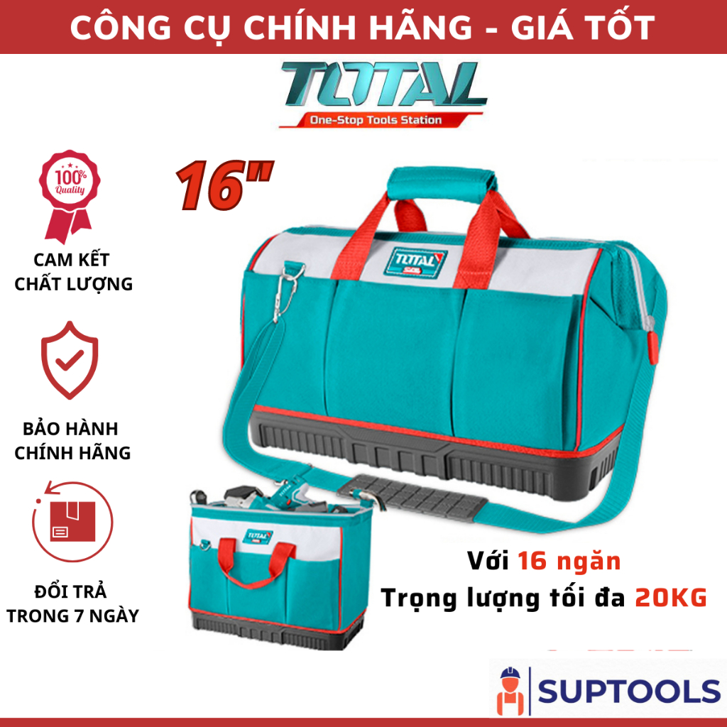 Giỏ đựng công cụ 16 inch 16 ngăn Polyester TOTAL THT16163 Túi đựng dụng cụ cầm tay, có dây đeo vai [Đồ nghề chính hãng]