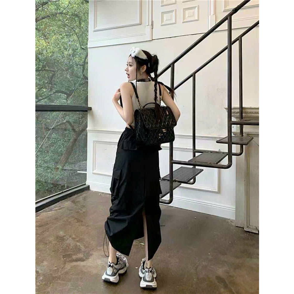 Chân váy kaki dáng dài phối dây rút hông siêu hot