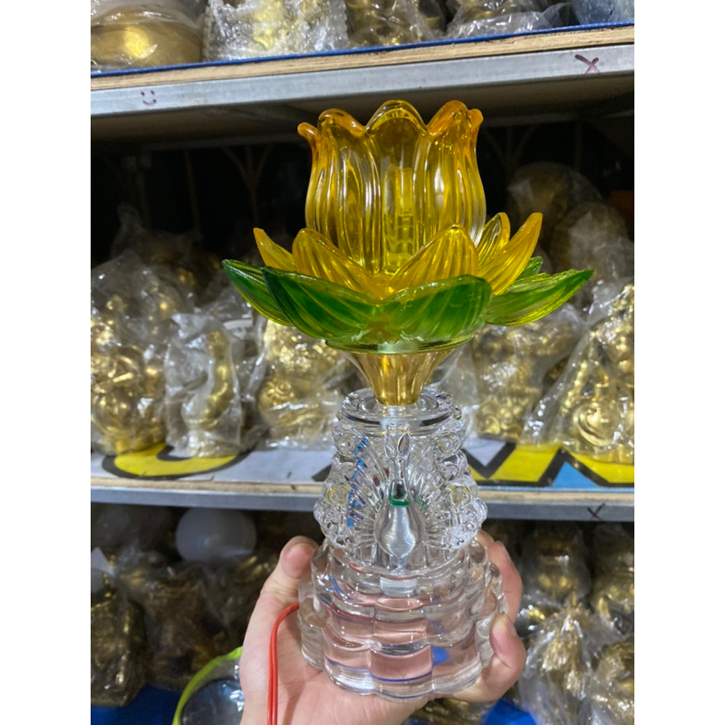 Đèn Hoa Sen Thủy Tinh Cắm Điện Đồ Thờ Cúng