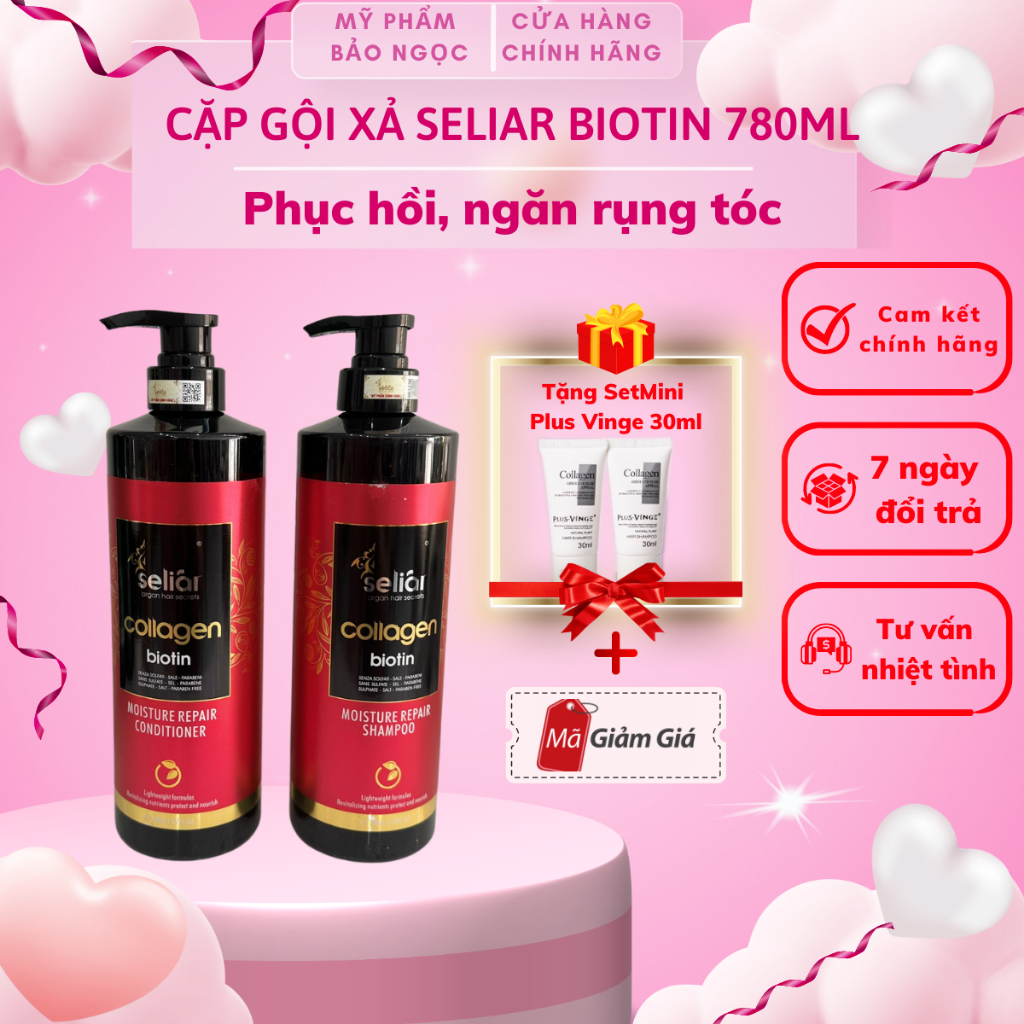 Dầu gội xả Seliar Biotin Collagen 780ml x2 giúp tóc mềm mượt, ngăn rụng tóc CHÍNH HÃNG