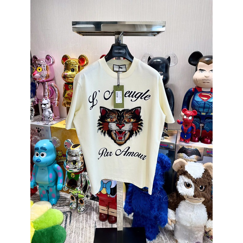 ⚡️[Hight Quality] Hàng Có Sẵn!! Áo GC Nam Nữ GG Angry Cat Washed Tshirt - Họa Tiết Mèo Thêu Phối Chữ L'Aveugle Đơn Giản