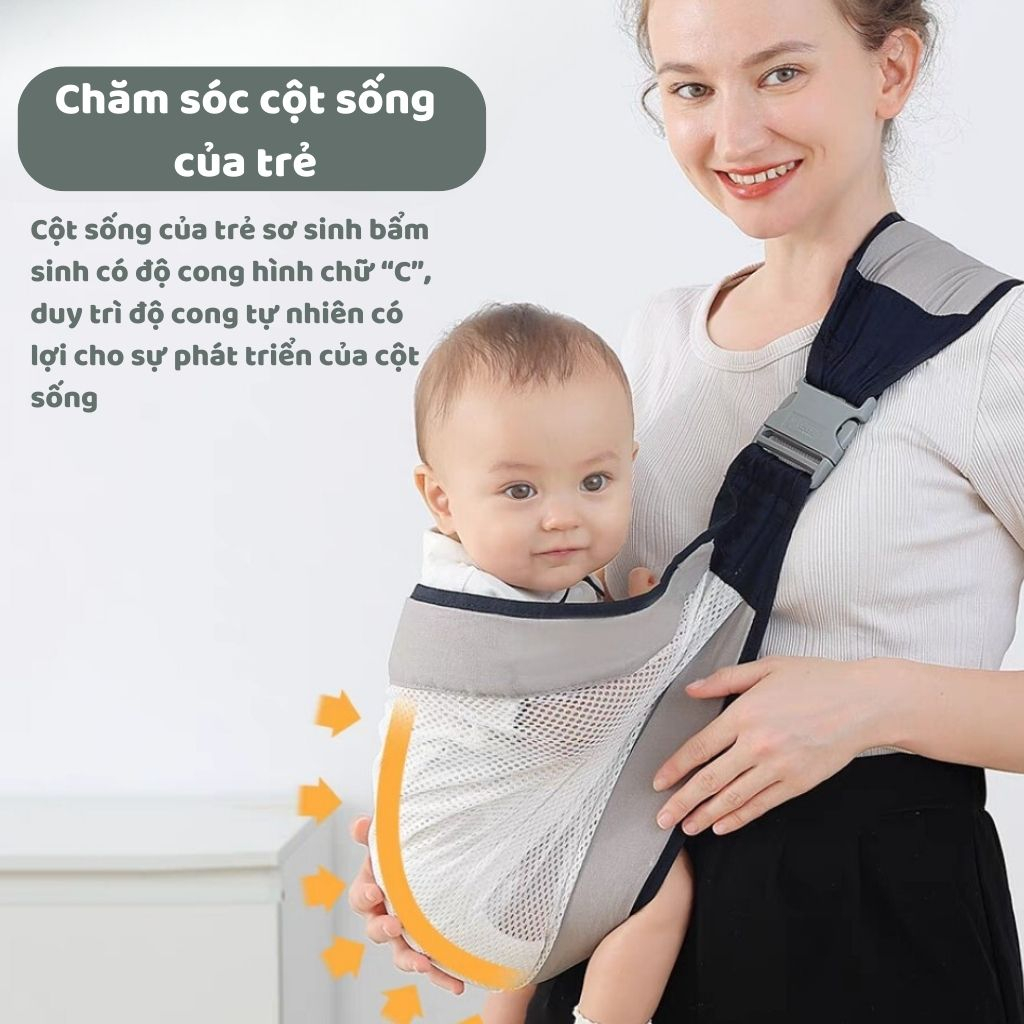 Địu vải cho bé sơ sinh - Đai bế em bé mặt lưới thông thoáng - Little bear