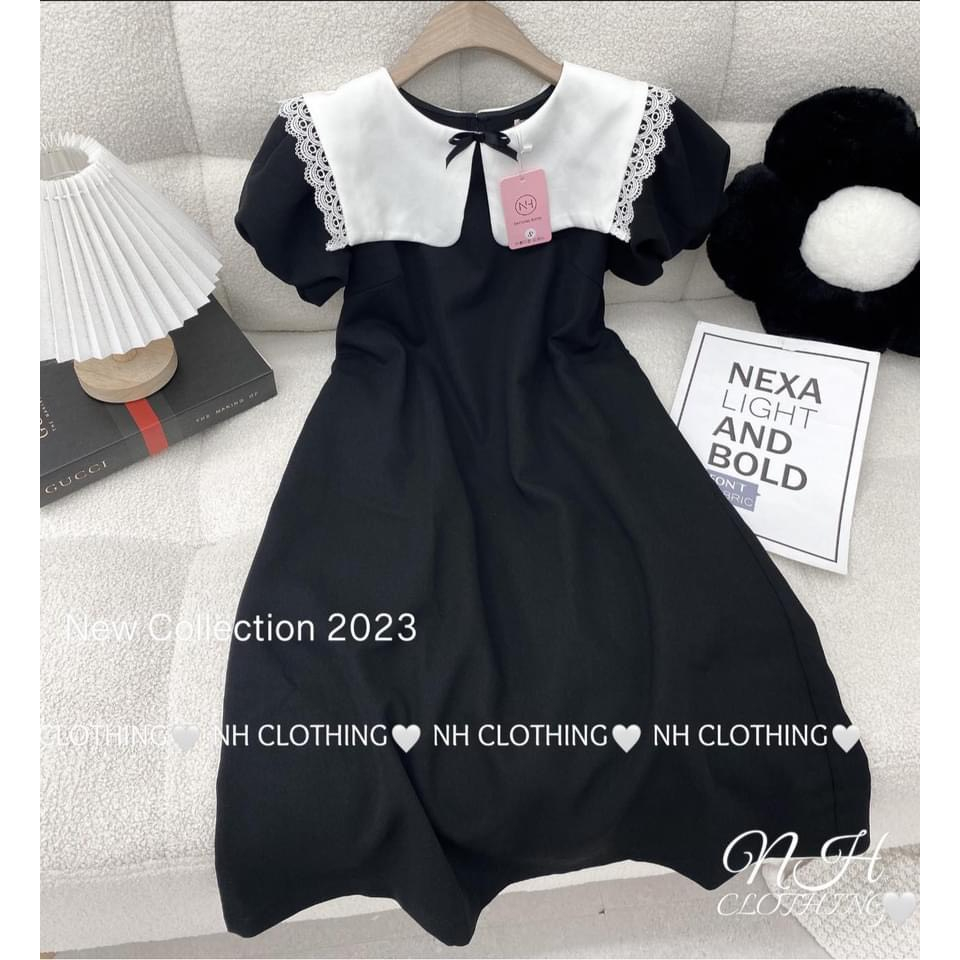 Váy bầu chất đũi cổ vuông pha trắng