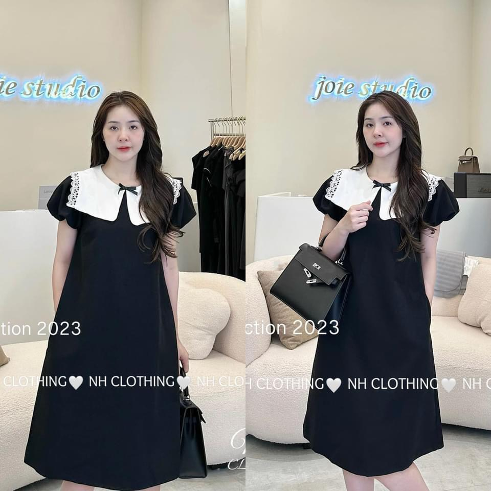 Váy bầu chất đũi cổ vuông pha trắng