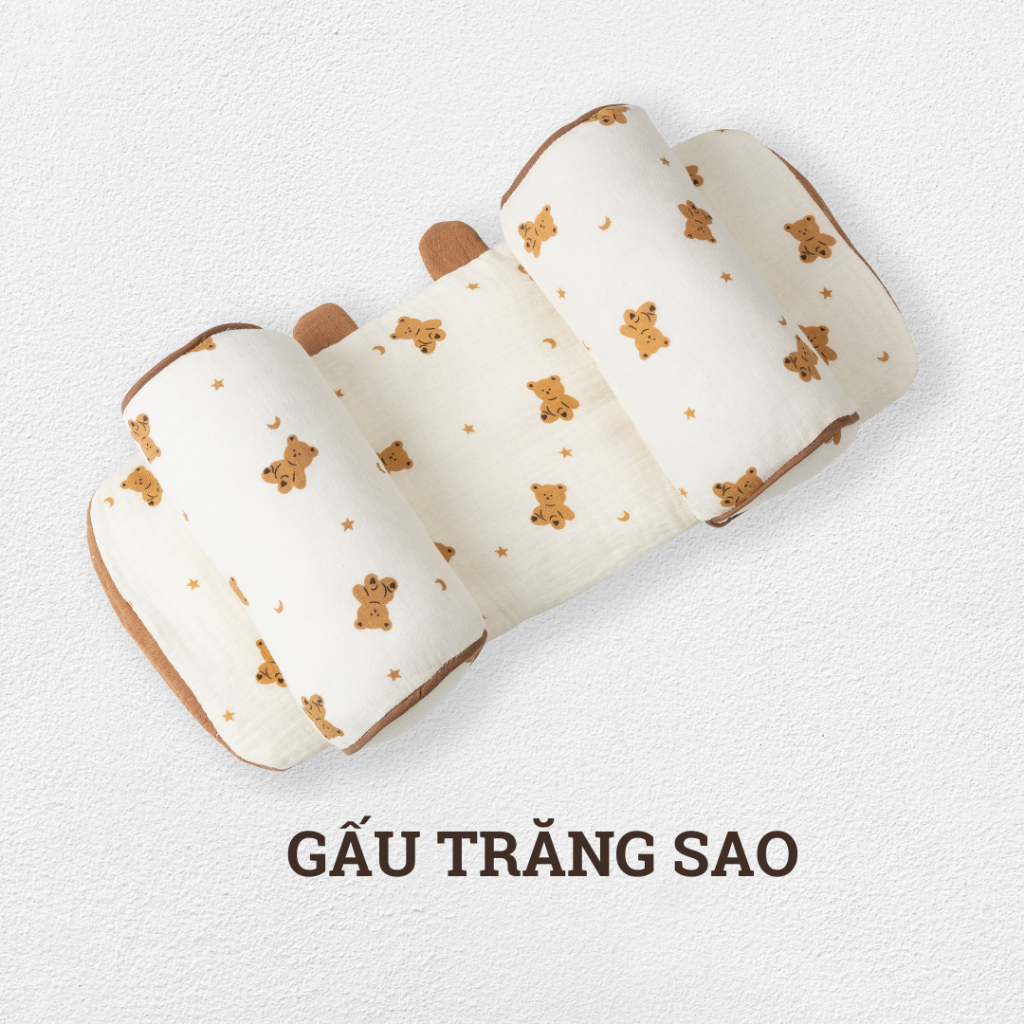 Gối Chặn Định Hình Đầu Dáng Tai Gấu Cao Cấp Unbee Chất Xô Muslin Hàn Quốc Cho Bé Sơ Sinh, Chống Méo Đầu, Bẹp Đầu - PN00