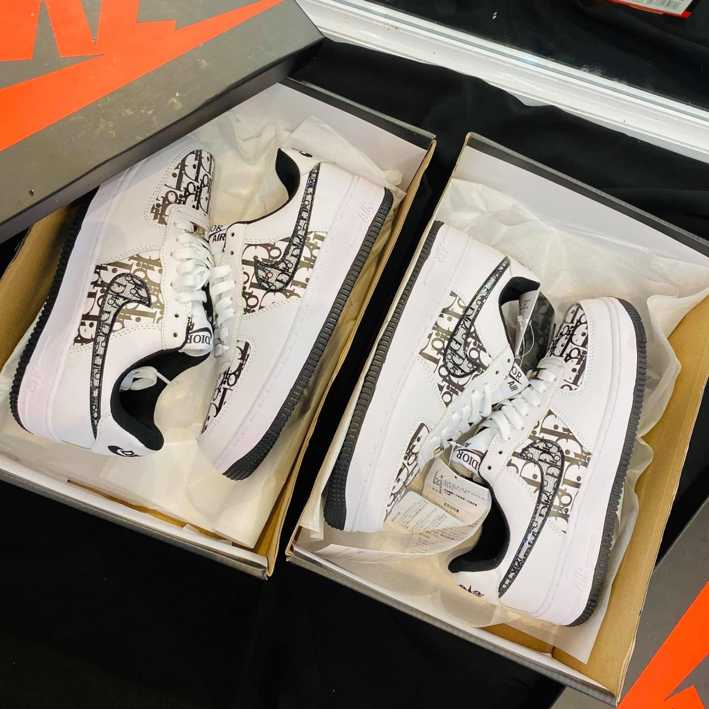 Giày sneaker af1 dior xám + đen ⚡️𝐅𝐑𝐄𝐄 𝐒𝐇𝐈𝐏⚡️ giày thể thao Air Force One đế xám, đen họa tiết nam nữ siêu hot 2022