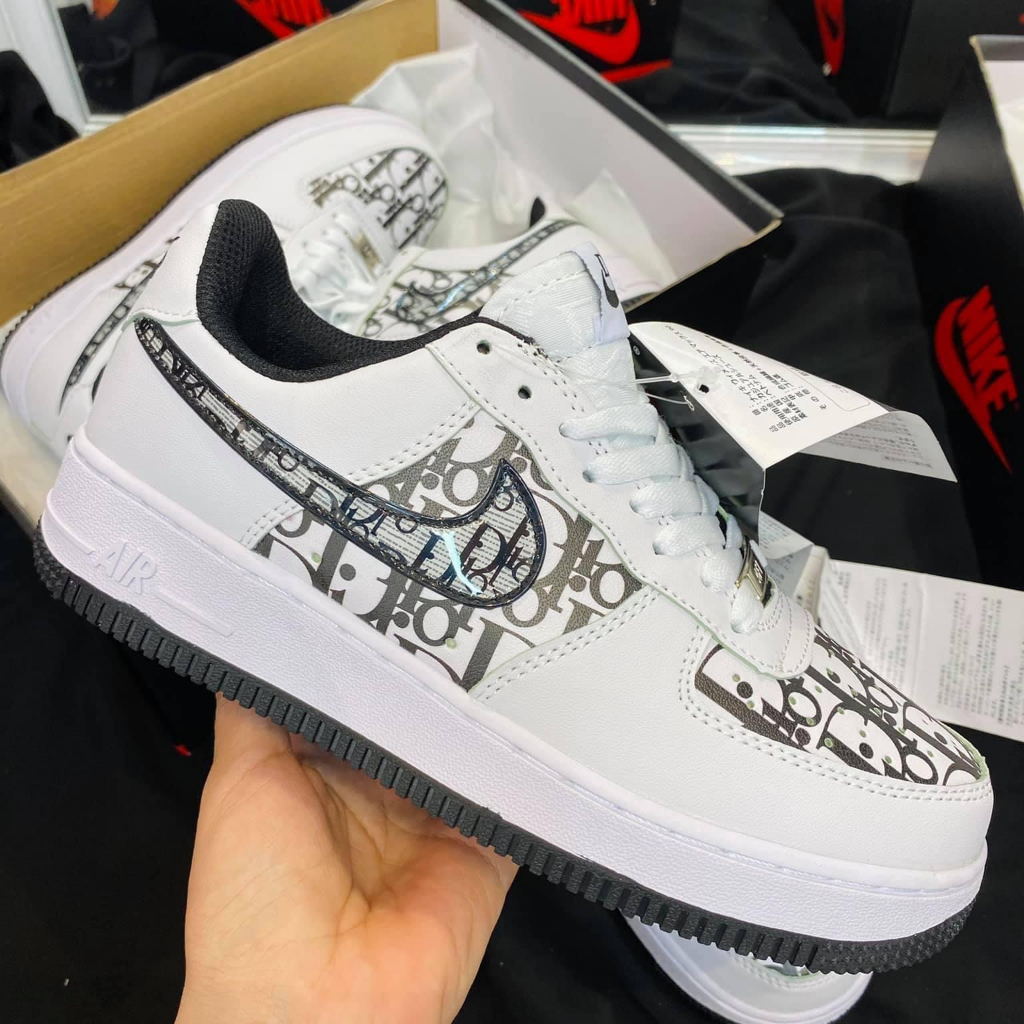 Giày sneaker af1 dior xám + đen ⚡️𝐅𝐑𝐄𝐄 𝐒𝐇𝐈𝐏⚡️ giày thể thao Air Force One đế xám, đen họa tiết nam nữ siêu hot 2022