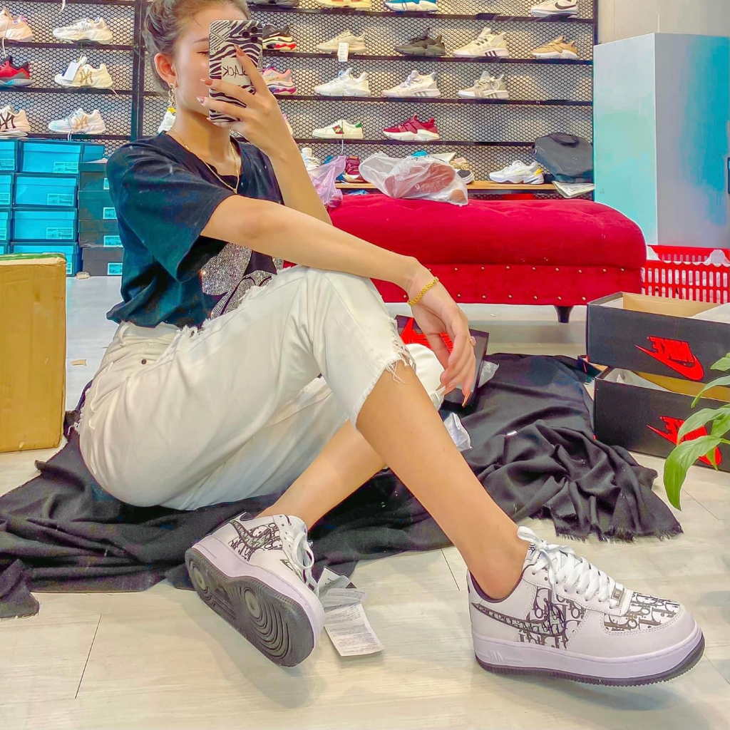 Giày sneaker af1 dior xám + đen ⚡️𝐅𝐑𝐄𝐄 𝐒𝐇𝐈𝐏⚡️ giày thể thao Air Force One đế xám, đen họa tiết nam nữ siêu hot 2022