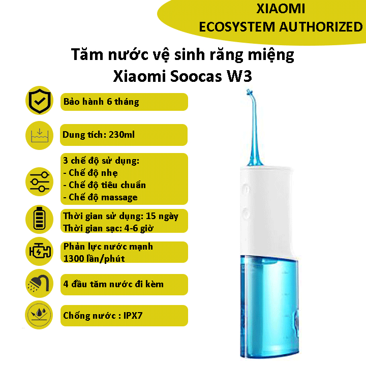 Tăm nước vệ sinh răng miệng Xiaomi Soocas W3, Soocas W3F - Bảo hành 6 tháng