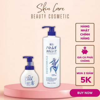 Combo Sữa Tắm Ý Dĩ Trắng Da 800ml Và Sữa Rửa Mặt Dưỡng Ẩm Làm Mềm Da 160ml HATOMUGI Facial Whip