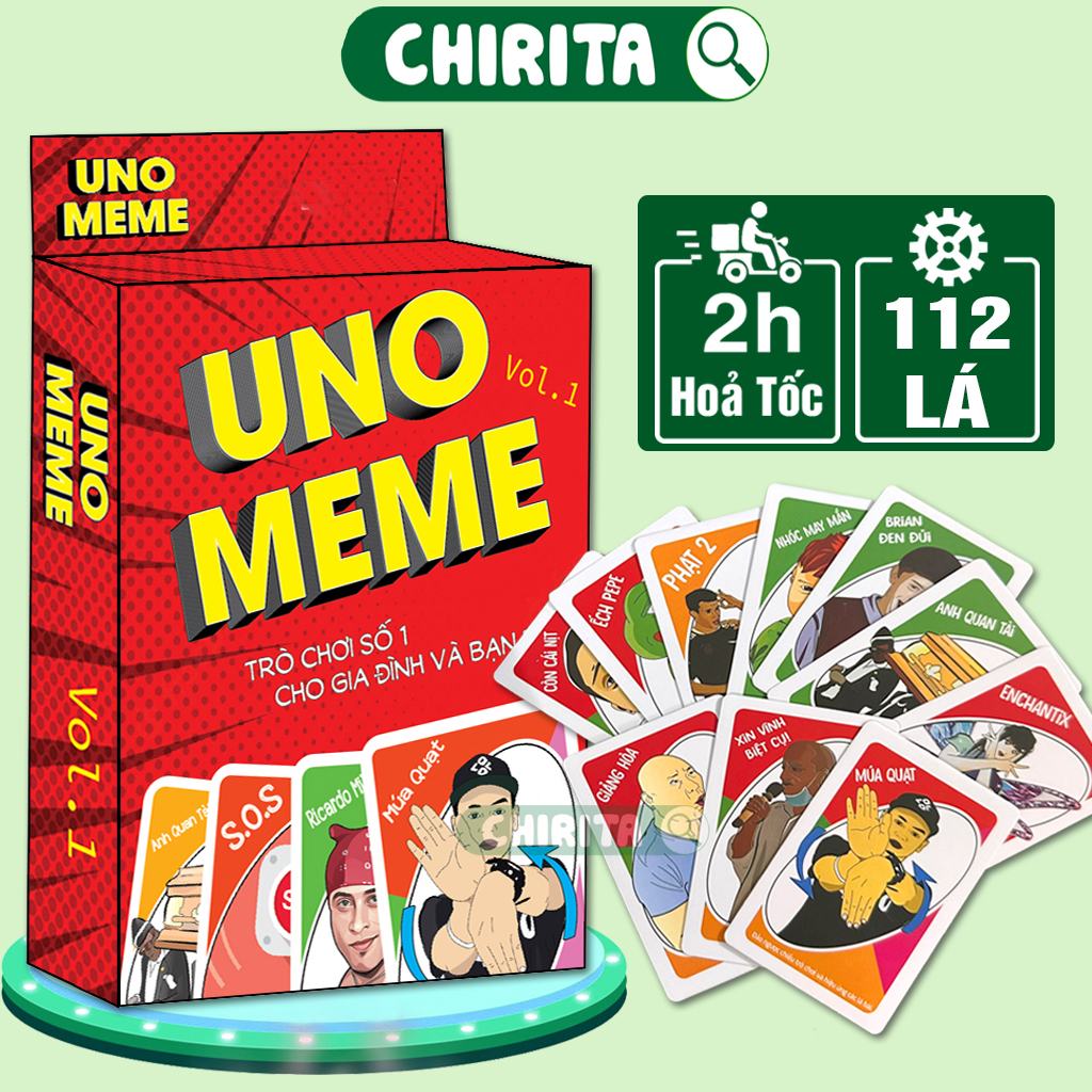 Bài Uno Meme 112 Lá - Hộp Thẻ Bài Boardgame Đồ Chơi Trò Chơi Giải Trí Chirita