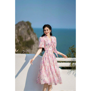Váy đầm nữ công sở dây buộc nơ trước cổ giản dị thanh lịch cho dân văn phòng