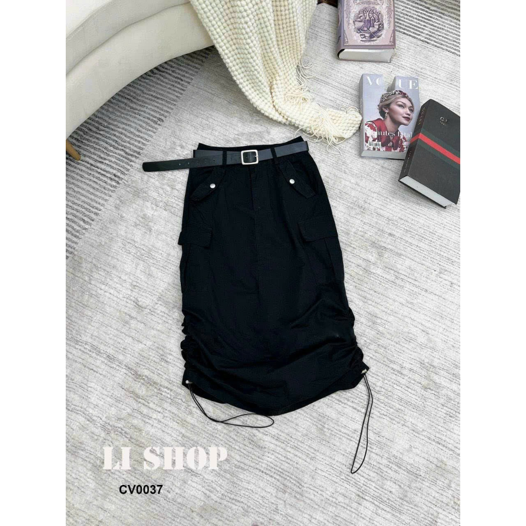 Chân váy kaki dáng dài phối dây rút hông siêu hot