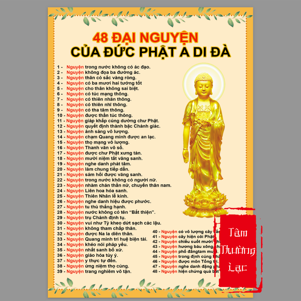 Tờ 48 Đại Nguyện Của Đức Phật A Di Đà Khổ A4