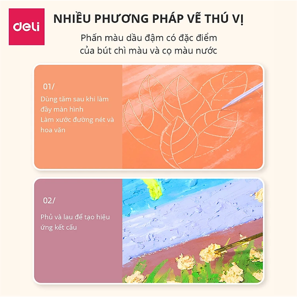 Bút Sáp Dầu Cao Cấp Siêu Mịn Deli - 24/36/48 Màu Tươi An Toàn Màu Đậm Đều Cho Học Sinh Họa Sĩ Chuyên Nghiệp Sơn Dầu