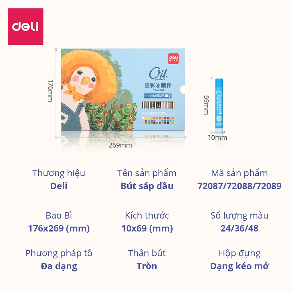Bút Sáp Dầu Cao Cấp Siêu Mịn Deli - 24/36/48 Màu Tươi An Toàn Màu Đậm Đều Cho Học Sinh Họa Sĩ Chuyên Nghiệp Sơn Dầu