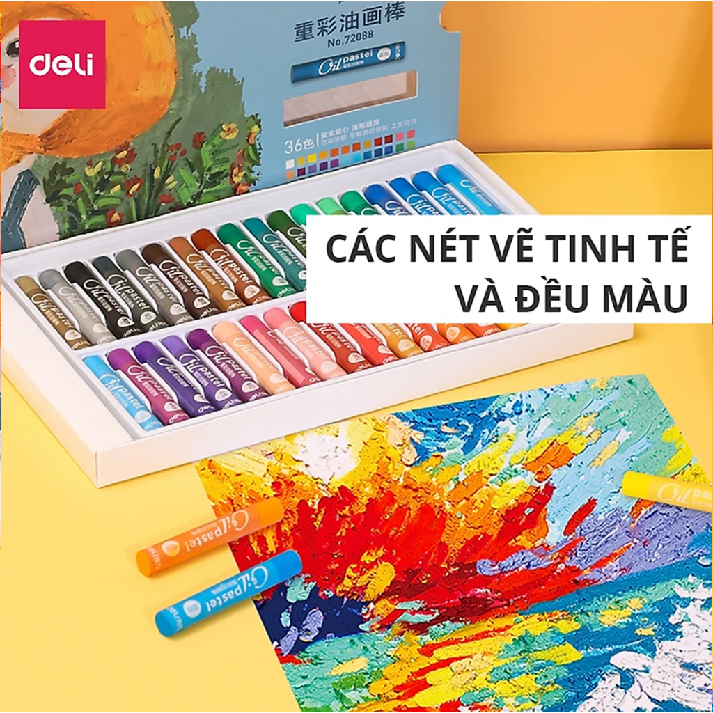 Bút Sáp Dầu Cao Cấp Siêu Mịn Deli - 24/36/48 Màu Tươi An Toàn Màu Đậm Đều Cho Học Sinh Họa Sĩ Chuyên Nghiệp Sơn Dầu