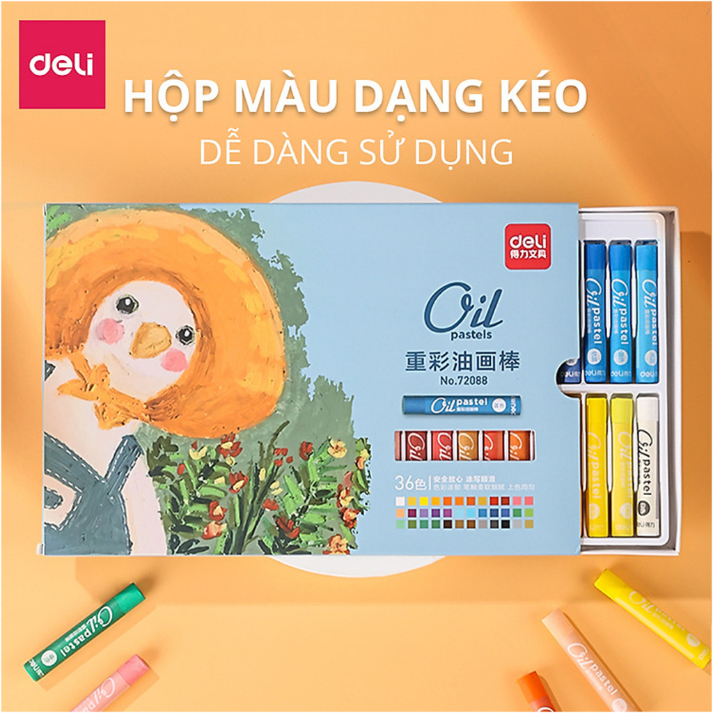 Bút Sáp Dầu Cao Cấp Siêu Mịn Deli - 24/36/48 Màu Tươi An Toàn Màu Đậm Đều Cho Học Sinh Họa Sĩ Chuyên Nghiệp Sơn Dầu