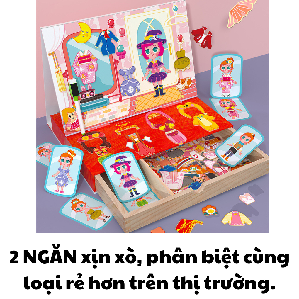 SỈ LOẠI 1 Đồ chơi thay váy công chúa cho búp bê giấy có nam châm bằng gỗ thông minh bé gái thiết kế thời trang kèm bảng