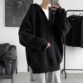 Áo len nam nữ cổ V phối mũ, áo len nam nữ unisex form rộng xẻ vạt thời trang ulzzang hàn quốc 9805
