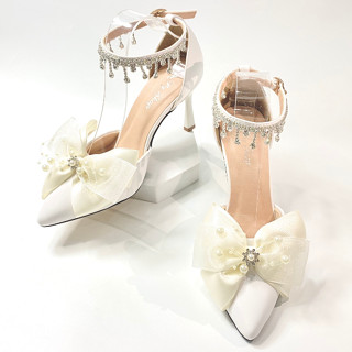 Giày cao gót _Giày đi tiệc_ Giày cưới cô dâu_ BÚP BÊ MŨI GẮN NƠ, 8 PHÂN  _HẬU DÂY ĐÁ SOÀN_ SIÊU PHẨM  THỜI TRANG  CAO CẤ