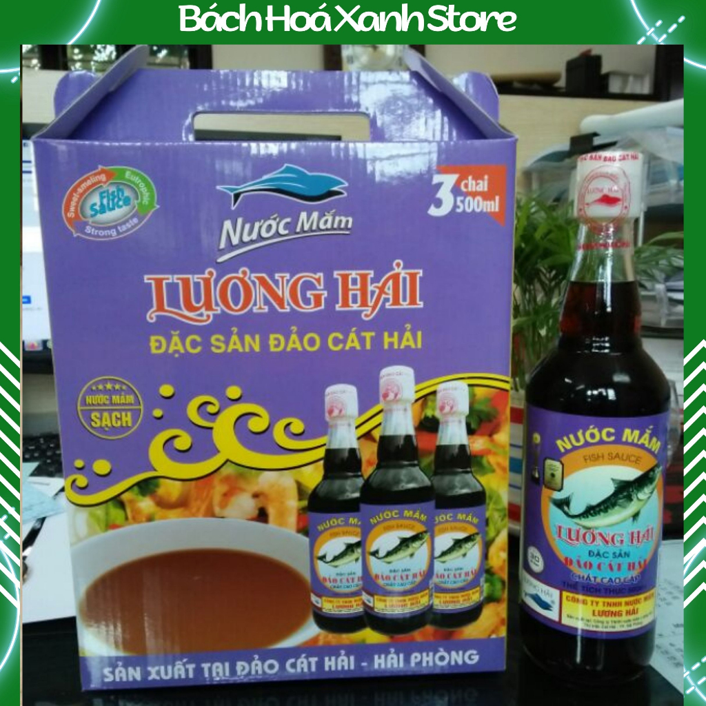 3 chai Nước mắm sạch cao cấp Lương Hải đặc sản Cát Hải (hộp/3chai -500ml/chai)