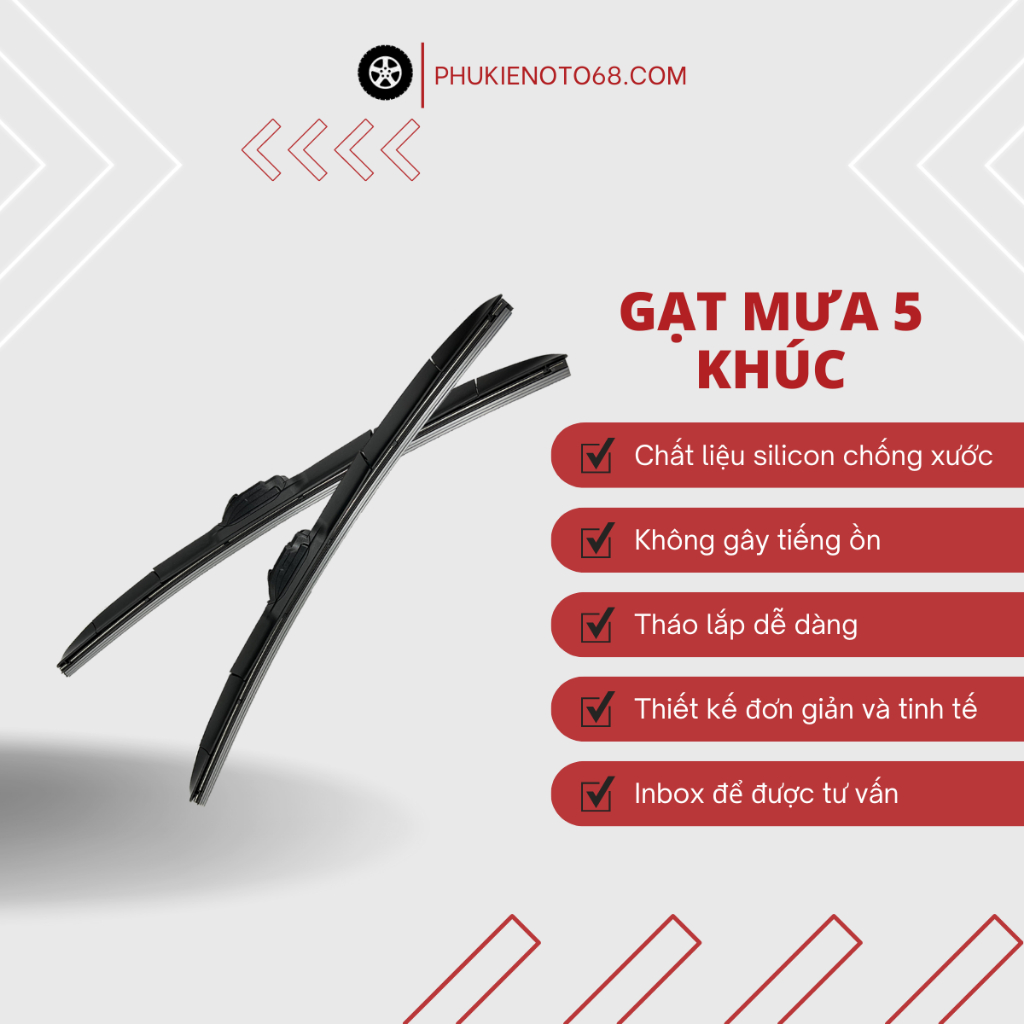 Gạt mưa 5 KHÚC oto, gạt mưa xe hơi Vinfast Fadil, Lux A, Lux SA, VFe34,... Có đầu chuyển đổi thay thế chốt lắp