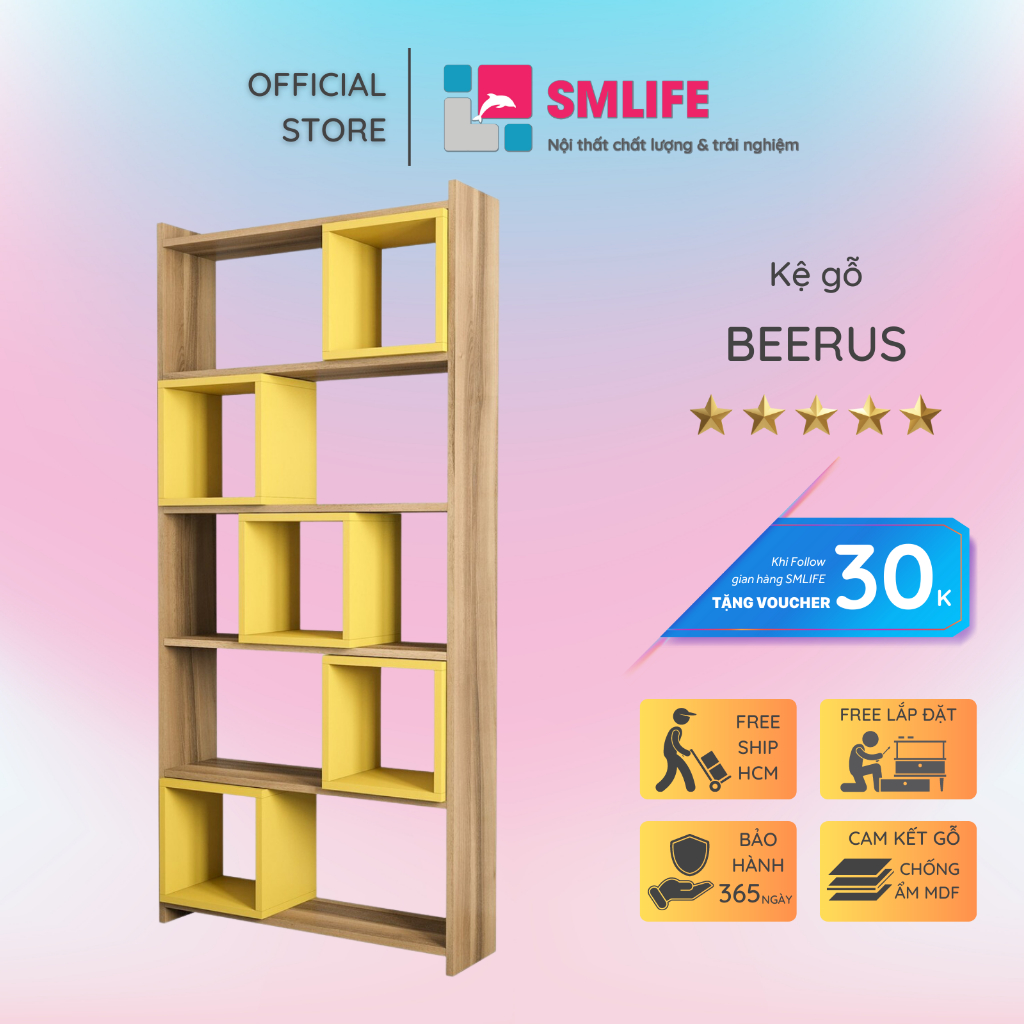 Giá sách trang trí nhỏ gọn bằng gỗ SMLIFE Beerus