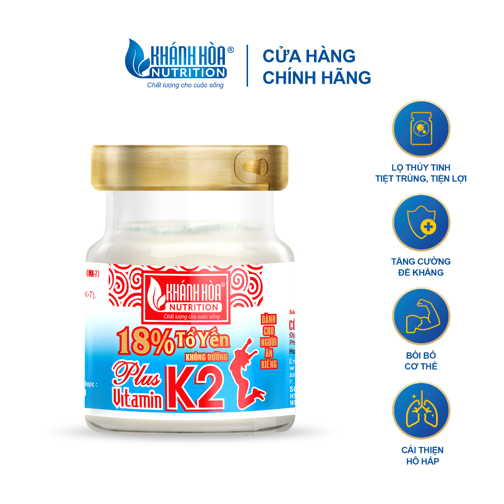 Nước Yến Sào 18% Tổ Yến Không Đường Bổ Sung Vitamin K2 Khánh Hòa Nutrition - Lọ 70ml