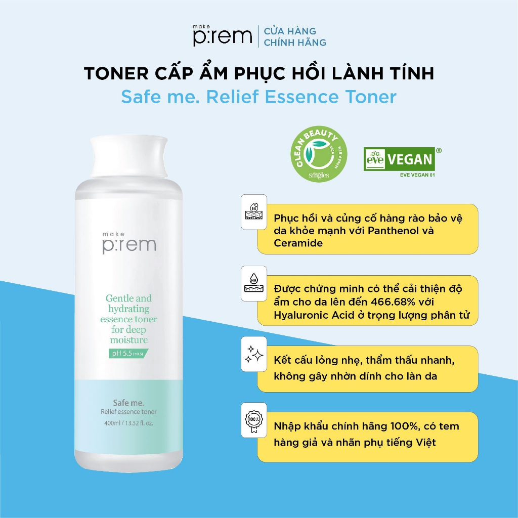 Nước cân bằng Make P:rem Safe me. Relief Essence Toner 400ml