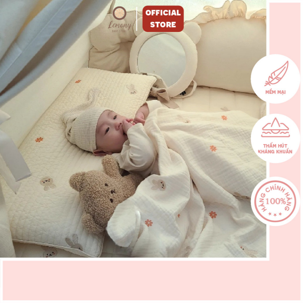 Chăn đắp cho bé, Chăn gạc đa năng organic 4 lớp cao cấp, dùng để đắp, khăn tắm, đi du lịch, có hình thêu Monona