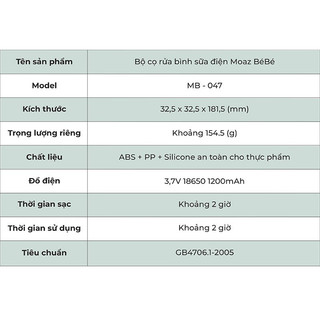 Bộ cọ rửa bình sữa điện Moaz Bébé MB-047