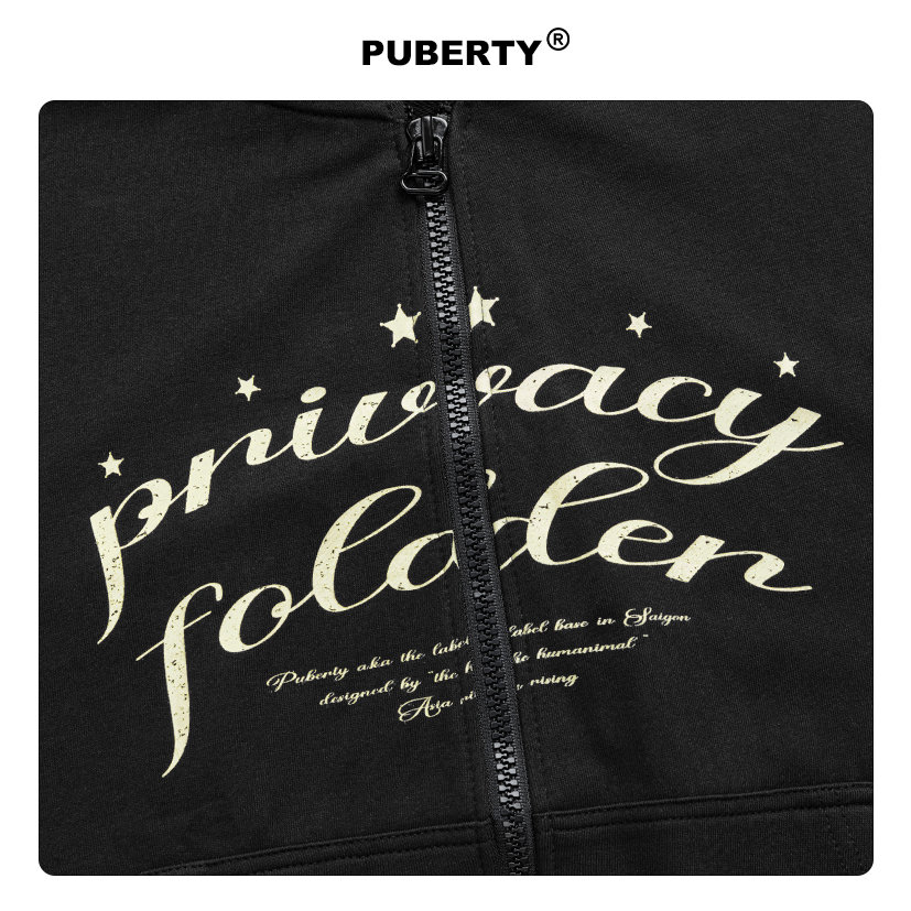 Hoodie zip unisex oversize local brand PUBERTY 5-STARS HOODIE ZIP / ĐEN