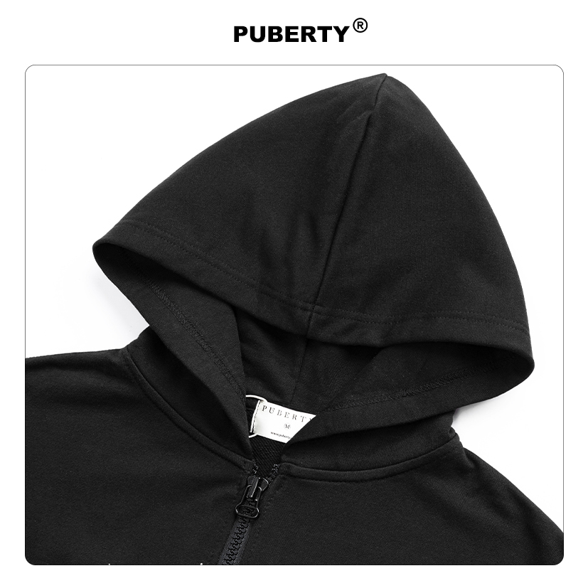 Hoodie zip unisex oversize local brand PUBERTY 5-STARS HOODIE ZIP / ĐEN