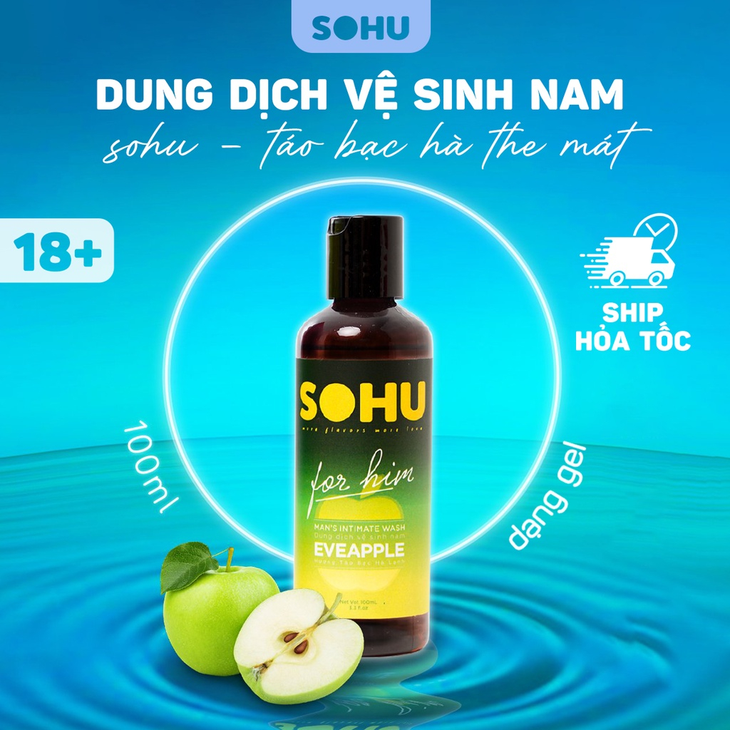 Dung dịch vệ sinh nam bạc hà bắc cực, táo bạc hà, chocolate SOHU HCM the mát khử mùi tự nhiên lành tính chai 100ml