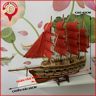 Mô hình tàu thuyền gỗ trang trí nhà cửa - Tàu chở hàng Jylland của Đan Mạch- Dài 55cm - Buồm vải